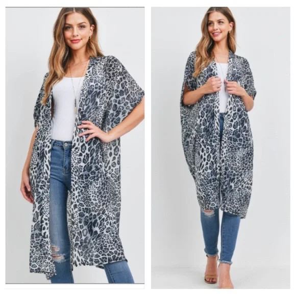 WOW Animal Print Soft Kimono Wrap Swim Coverup Robe Cardigan Sleeves OSF… - Picture 3 of 7